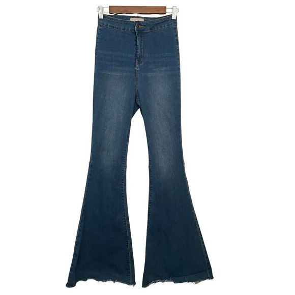 Chelsea & Violet High Rise Flare Bell Bottom Jeans Size 27 Blue Hippie Boho - Picture 2 of 9